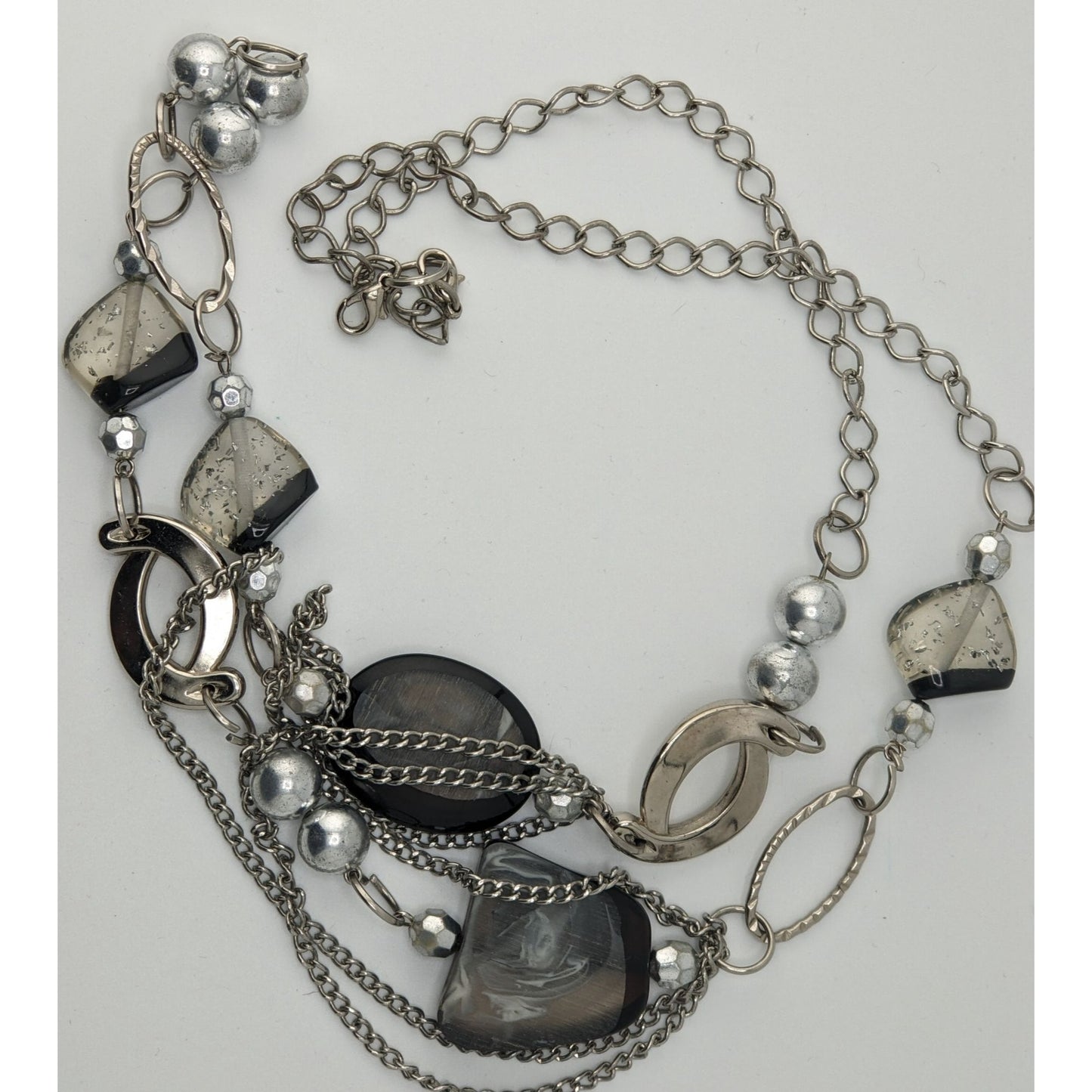 Y2K Glam Layered Station Necklace With Metal And Acrylic Beads
