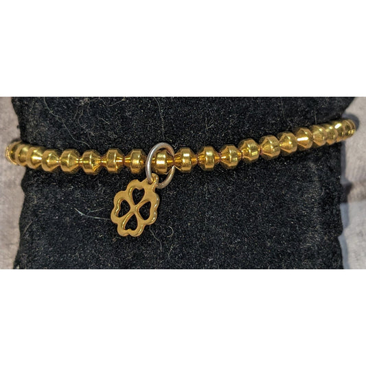 Boho Lucky Chaves For Charity Gold Beaded Clover Charm Stretch Bracelet
