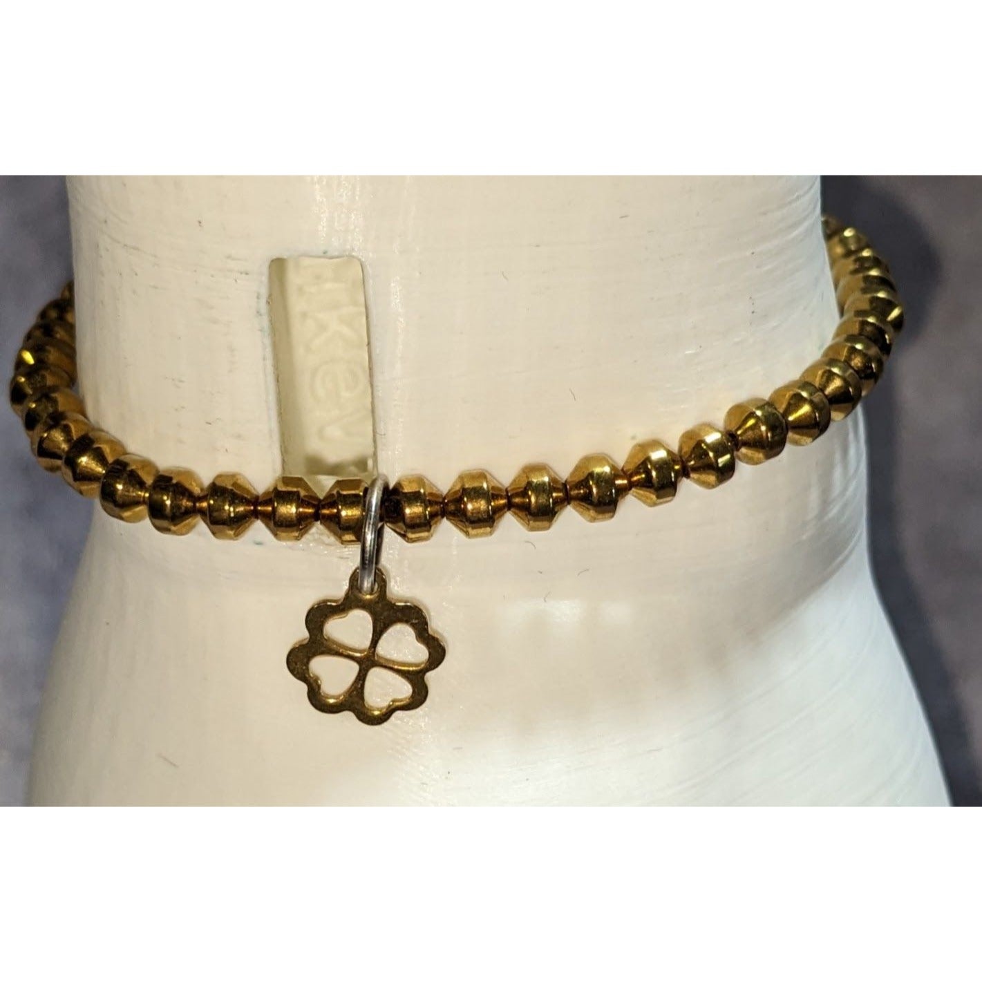 Boho Lucky Chaves For Charity Gold Beaded Clover Charm Stretch Bracelet