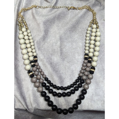 Elegant Layered Black And Grey Beaded Necklace With Rhinestone Accents