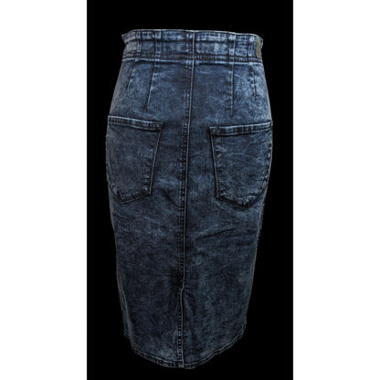 DKNY Blue Denim Full Zip Knee Length Pencil Skirt With Real Pockets!