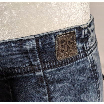 DKNY Blue Denim Full Zip Knee Length Pencil Skirt With Real Pockets!