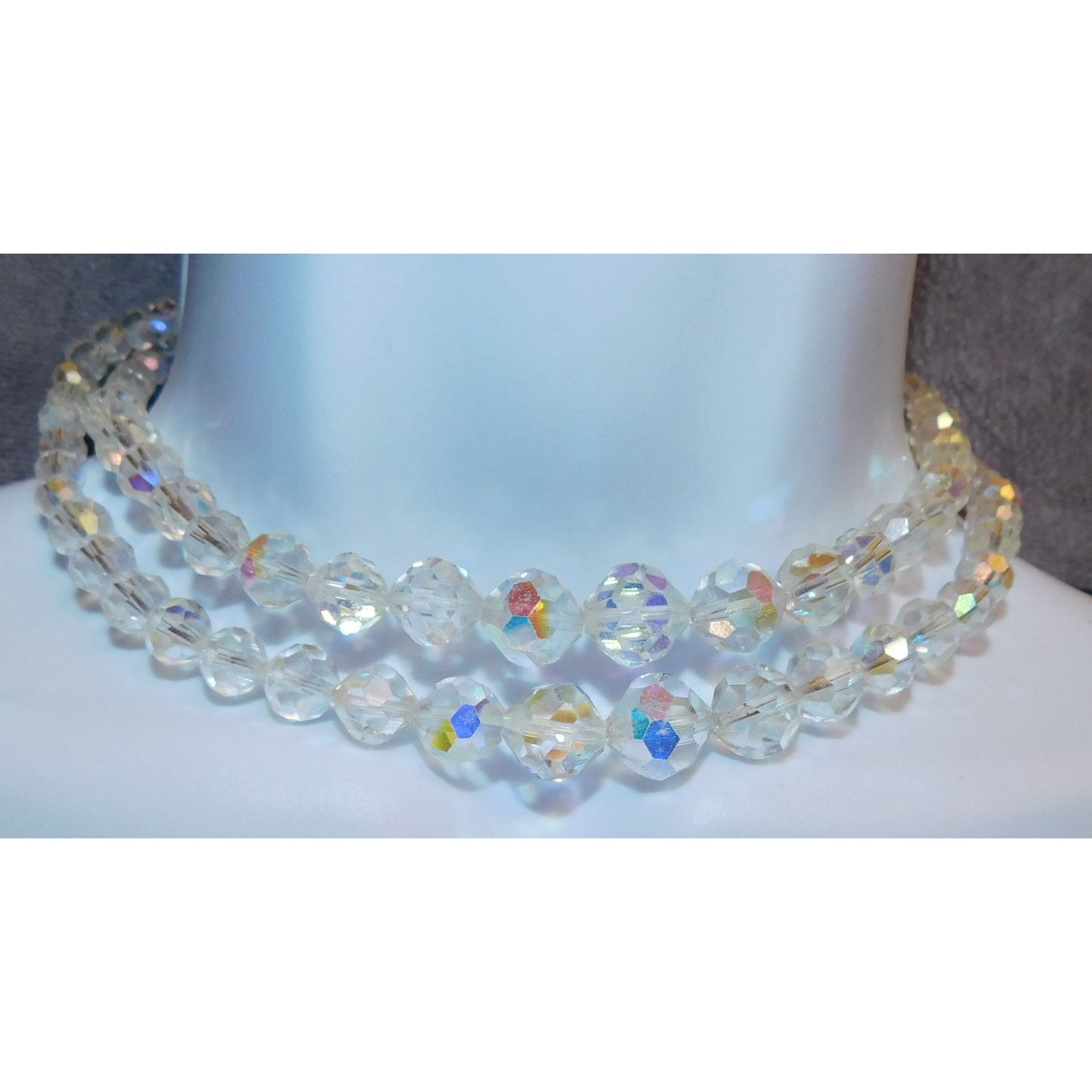 Vintage Aurora Borealis Crystal Beaded Double Strand Necklace