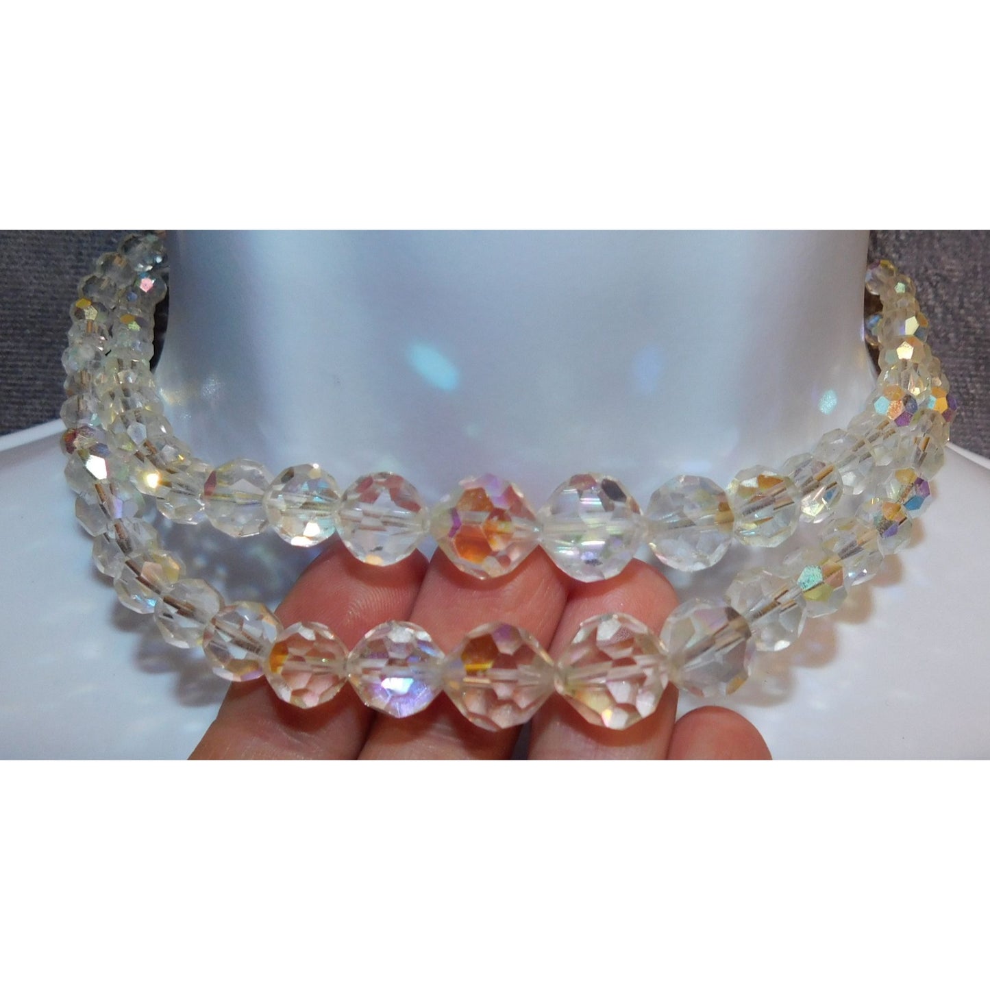 Vintage Aurora Borealis Crystal Beaded Double Strand Necklace