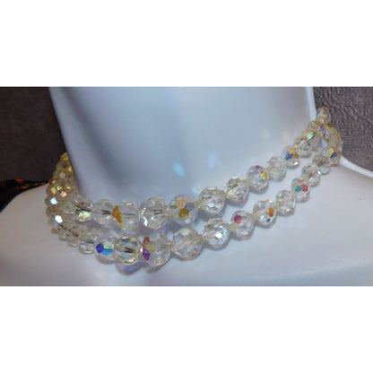 Vintage Aurora Borealis Crystal Beaded Double Strand Necklace