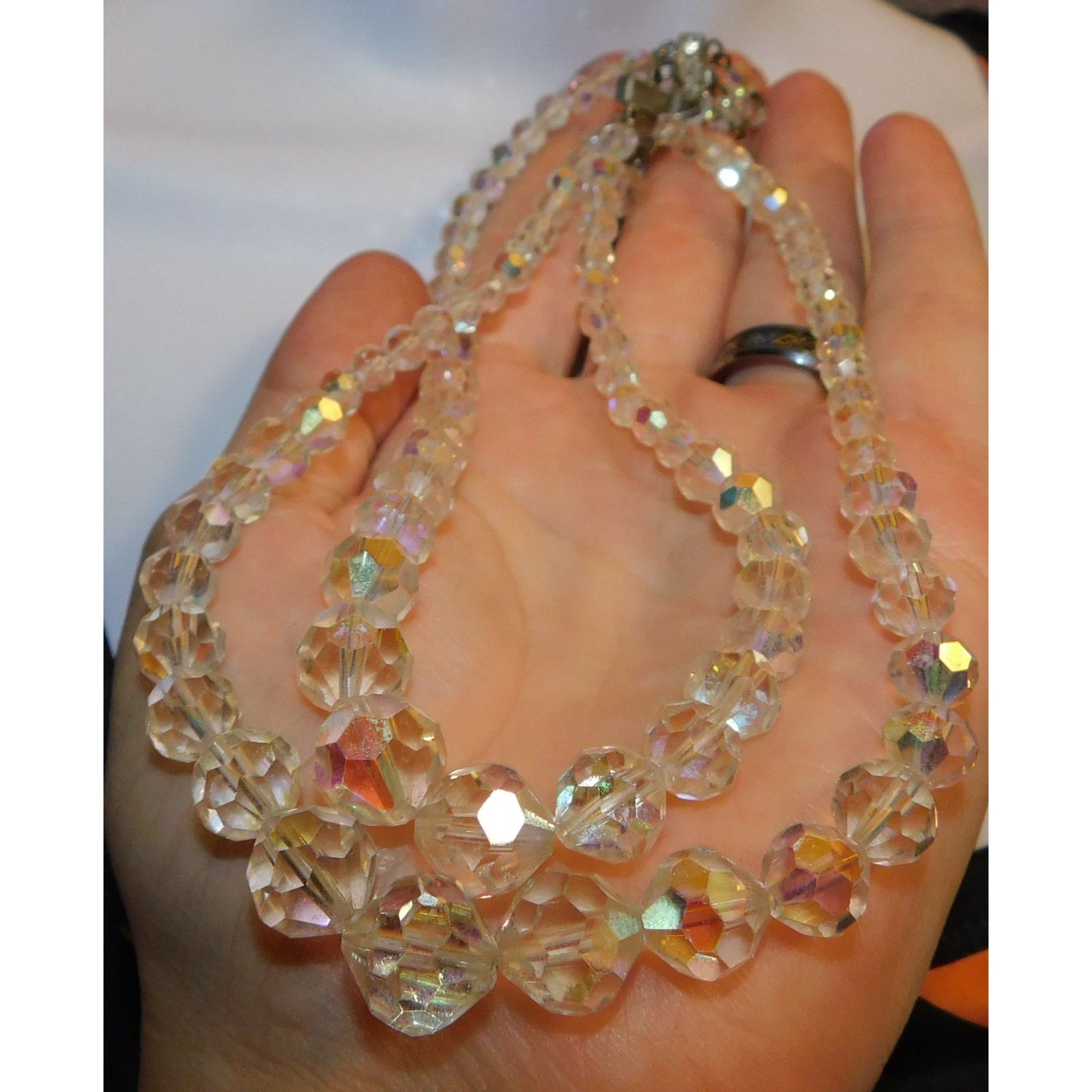 Vintage Aurora Borealis Crystal Beaded Double Strand Necklace