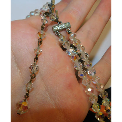 Vintage Aurora Borealis Crystal Beaded Double Strand Necklace