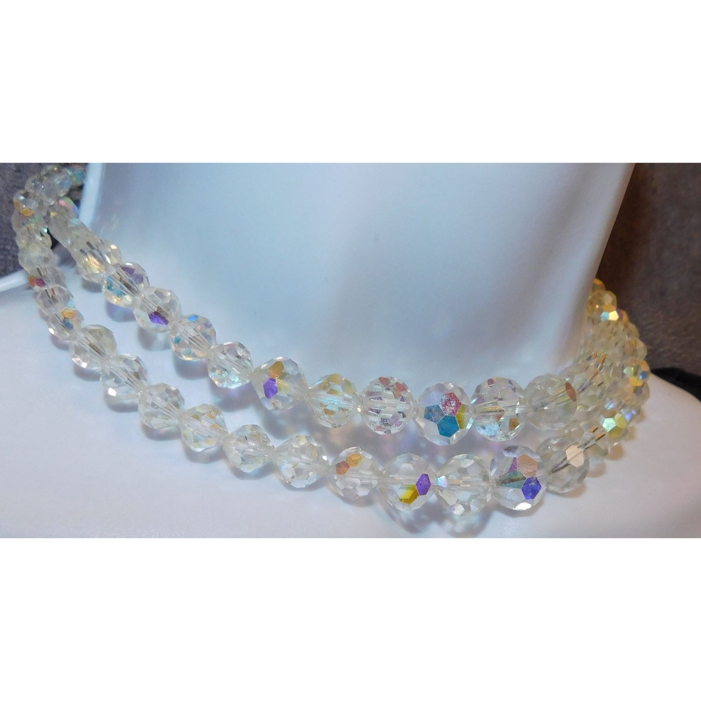 Vintage Aurora Borealis Crystal Beaded Double Strand Necklace
