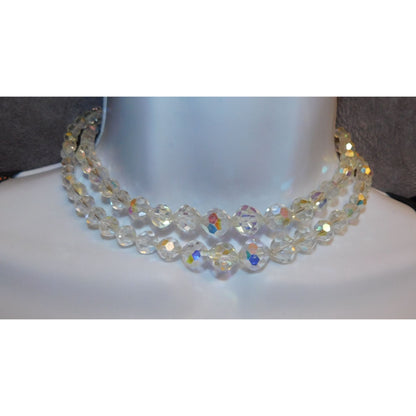 Vintage Aurora Borealis Crystal Beaded Double Strand Necklace