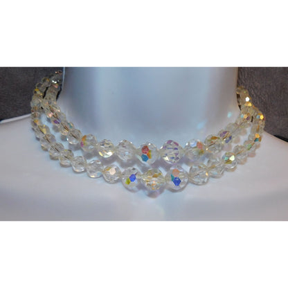 Vintage Aurora Borealis Crystal Beaded Double Strand Necklace