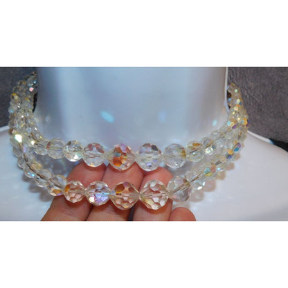 Vintage Aurora Borealis Crystal Beaded Double Strand Necklace