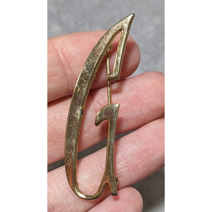 Vintage Gold Tone Letter G Initial Brooch