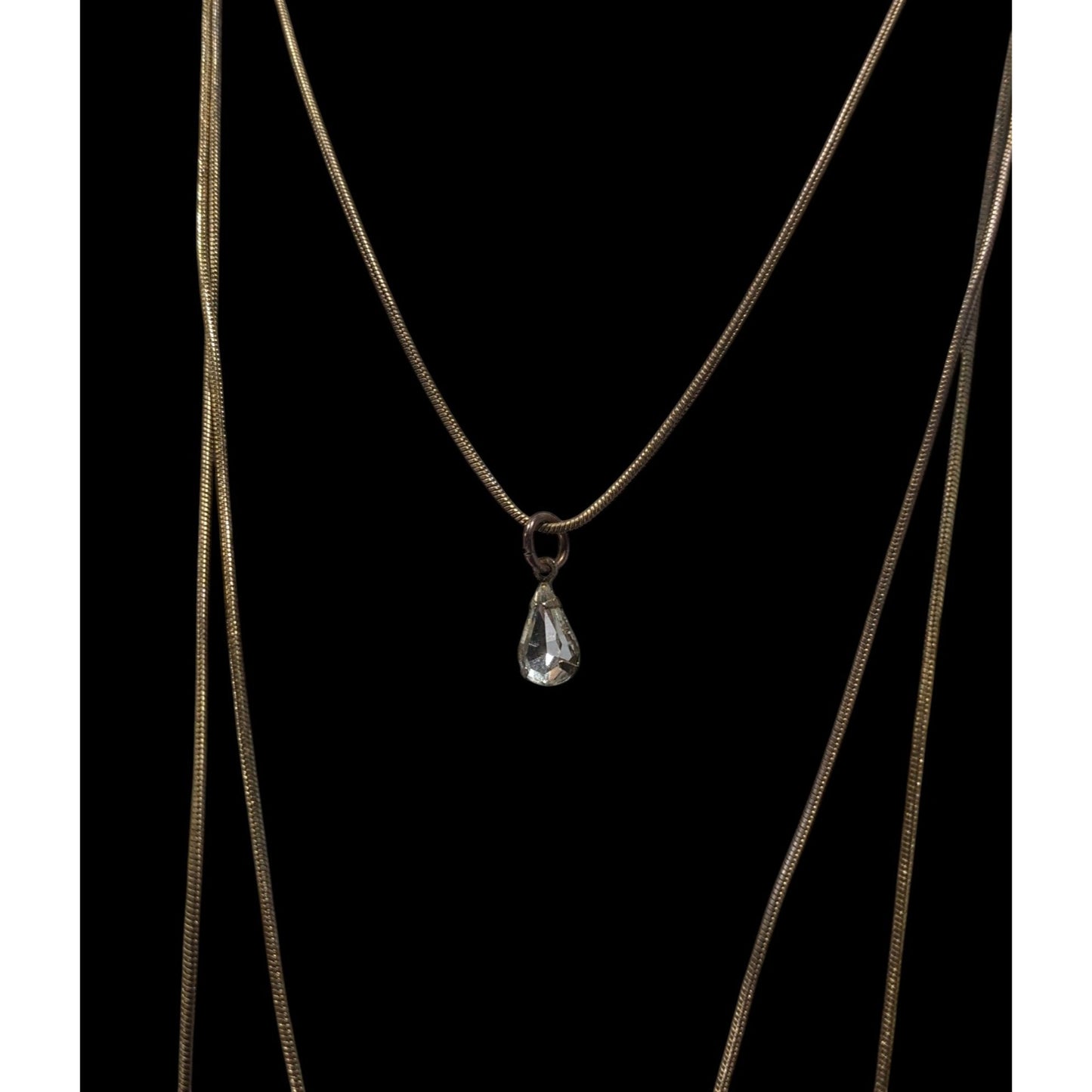 Elegant Triple Layer Gold Tone Snake Chain Necklace With Teardrop Accent