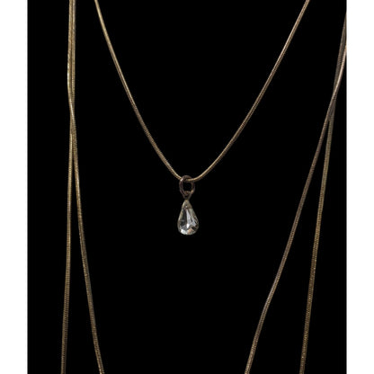 Elegant Triple Layer Gold Tone Snake Chain Necklace With Teardrop Accent