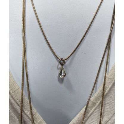 Elegant Triple Layer Gold Tone Snake Chain Necklace With Teardrop Accent
