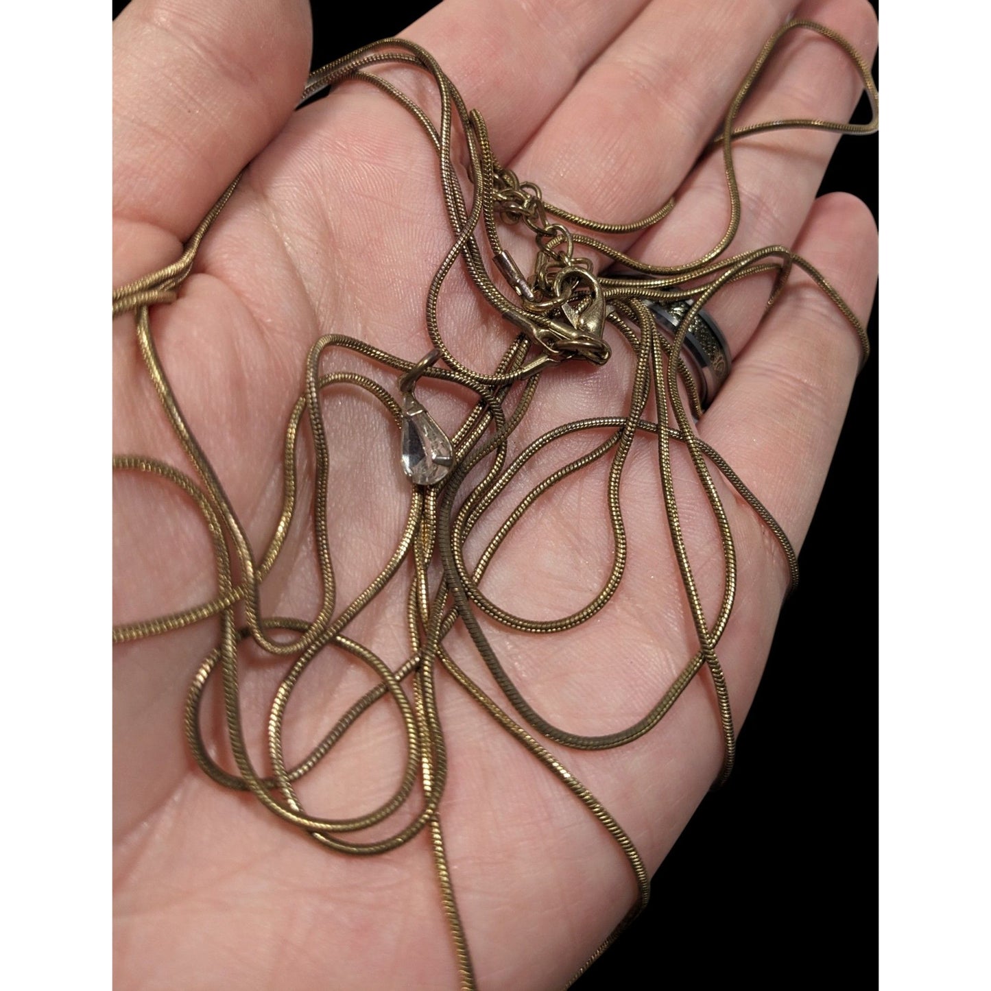 Elegant Triple Layer Gold Tone Snake Chain Necklace With Teardrop Accent