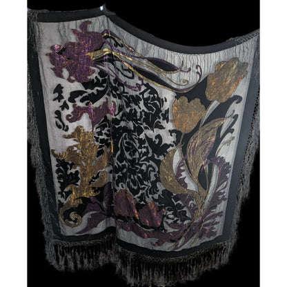 Vintage Burnt Velvet Shawl With Gold & Purple Floral Design