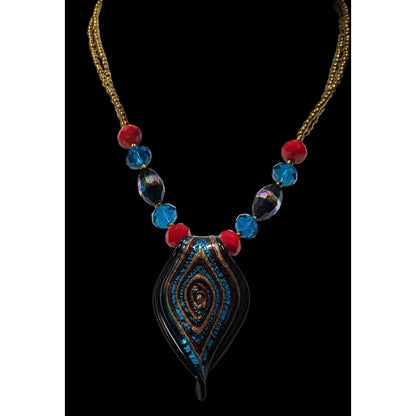Erica Lyons Blue And Gold Tone Abstract Glass Necklace