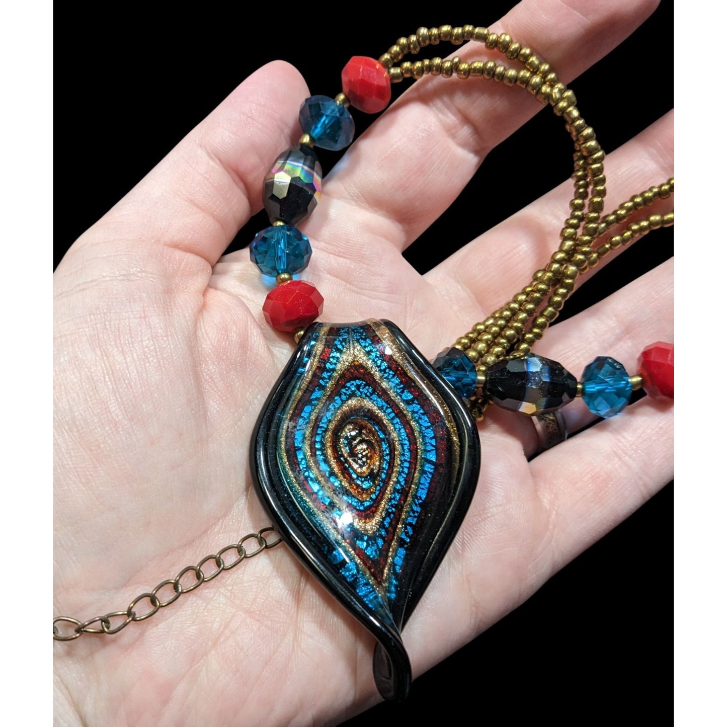 Erica Lyons Blue And Gold Tone Abstract Glass Necklace