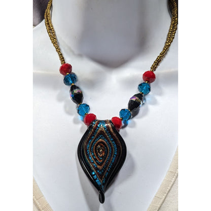 Erica Lyons Blue And Gold Tone Abstract Glass Necklace