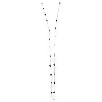 Whimsigoth Eclectic Glass Wood Black Silver Opera Necklace 54 Inch