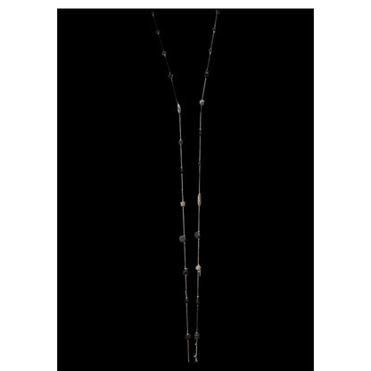 Whimsigoth Eclectic Glass Wood Black Silver Opera Necklace 54 Inch