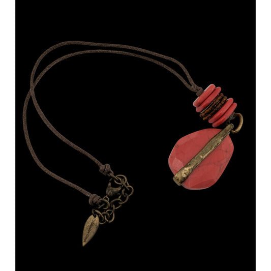 Vintage Bohemian Coldwater Creek Bohemian Necklace With Coral-Like Stone Pendant Brass Accents