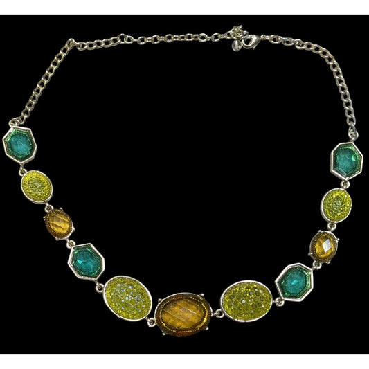 Vintage Green And Yellow Gemmed Statement Necklace