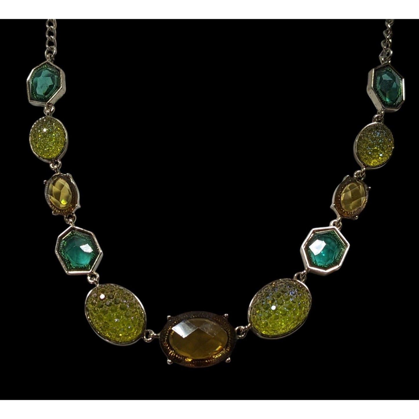 Vintage Green And Yellow Gemmed Statement Necklace