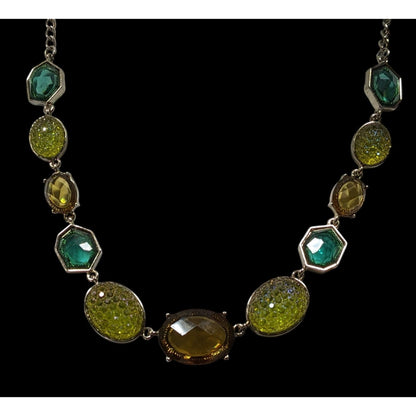Vintage Green And Yellow Gemmed Statement Necklace