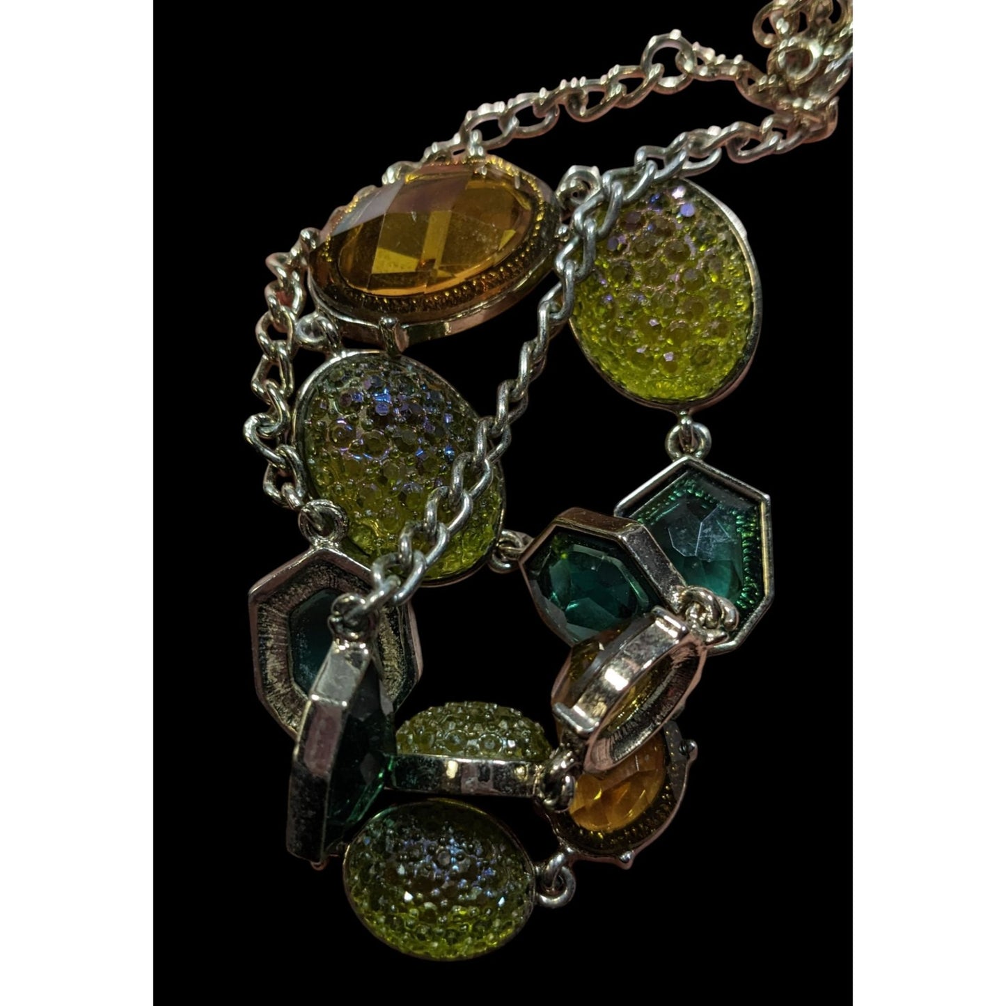 Vintage Green And Yellow Gemmed Statement Necklace