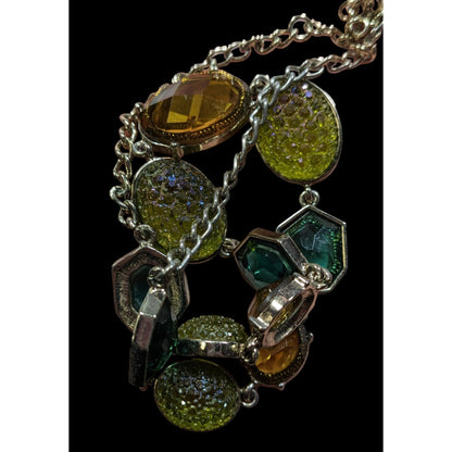 Vintage Green And Yellow Gemmed Statement Necklace