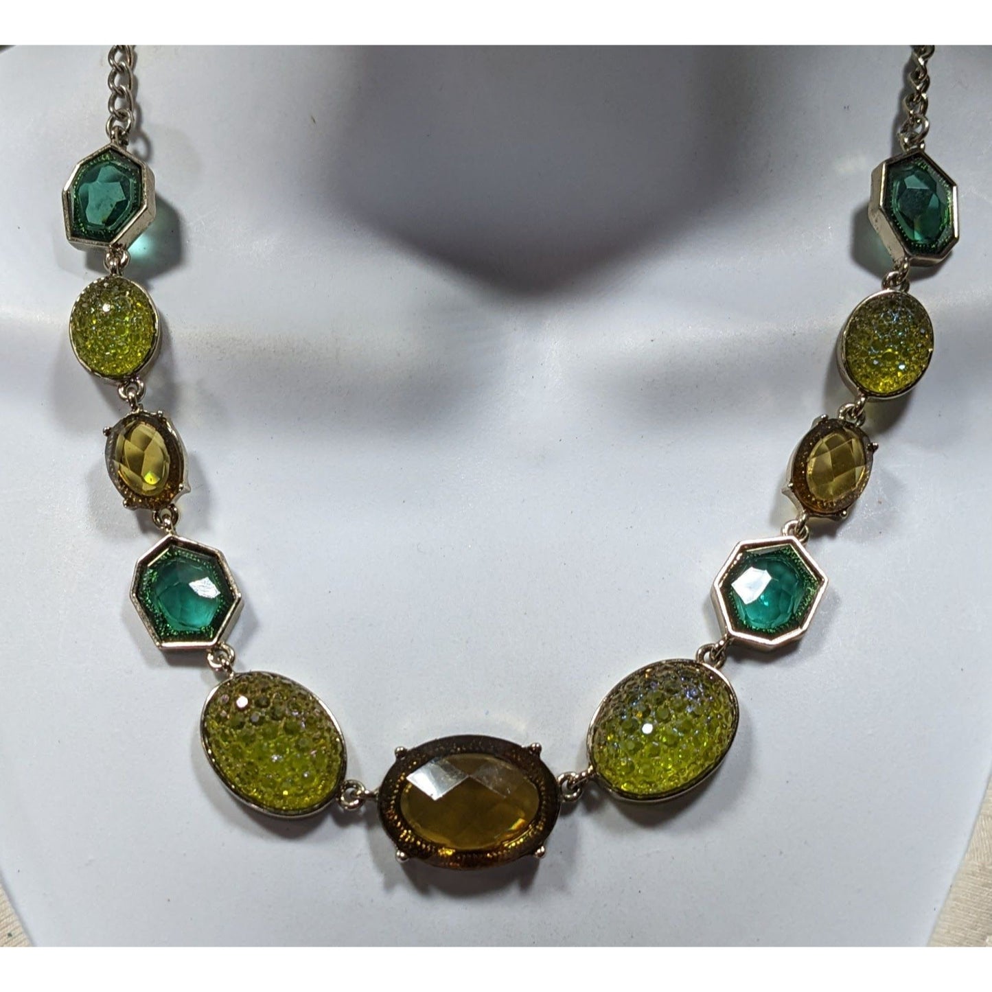 Vintage Green And Yellow Gemmed Statement Necklace