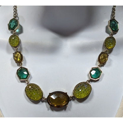 Vintage Green And Yellow Gemmed Statement Necklace