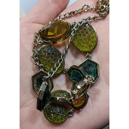 Vintage Green And Yellow Gemmed Statement Necklace