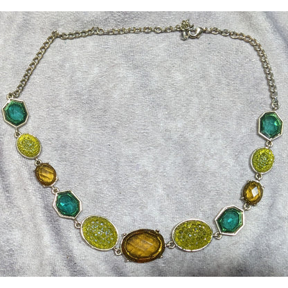 Vintage Green And Yellow Gemmed Statement Necklace