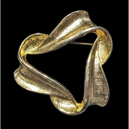 Vintage Triangle Ribbon Textured Gold Tone Brooch