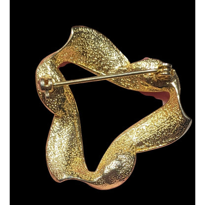 Vintage Triangle Ribbon Textured Gold Tone Brooch