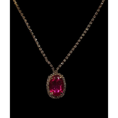 Fantasy Glam Pink Gemmed Pendant Necklace With Rhinestone Accents