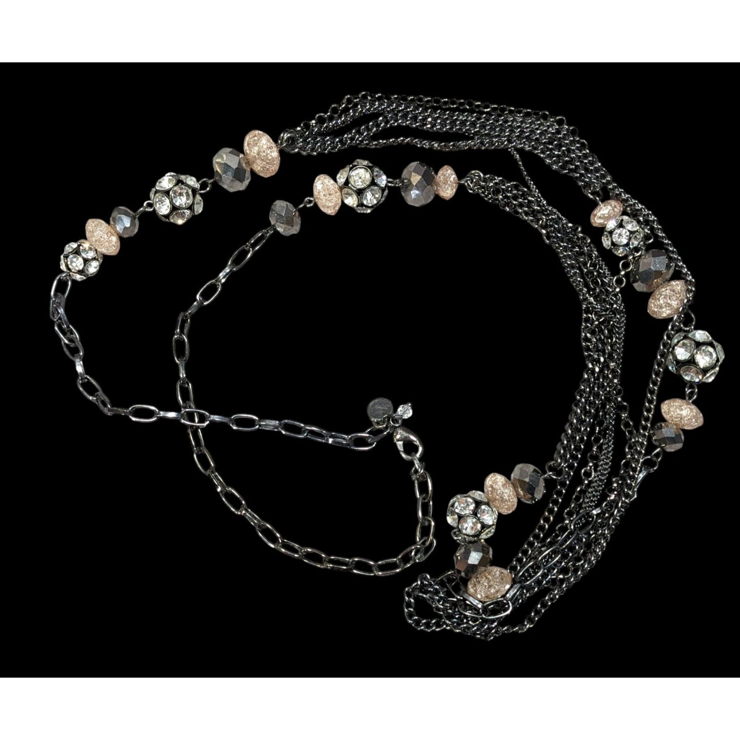 Vera Wang Gunmetal And Pink Glass Layered Station Necklace