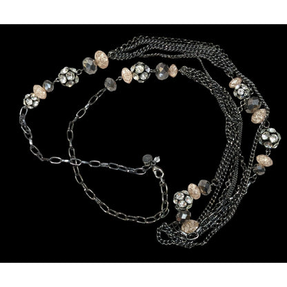 Vera Wang Gunmetal And Pink Glass Layered Station Necklace