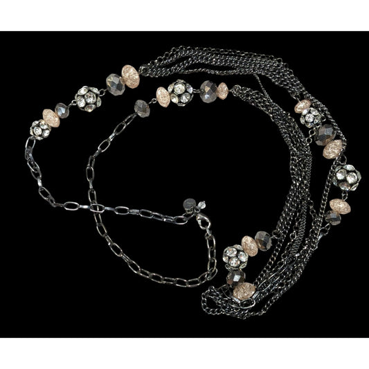 Vera Wang Gunmetal And Pink Glass Layered Station Necklace