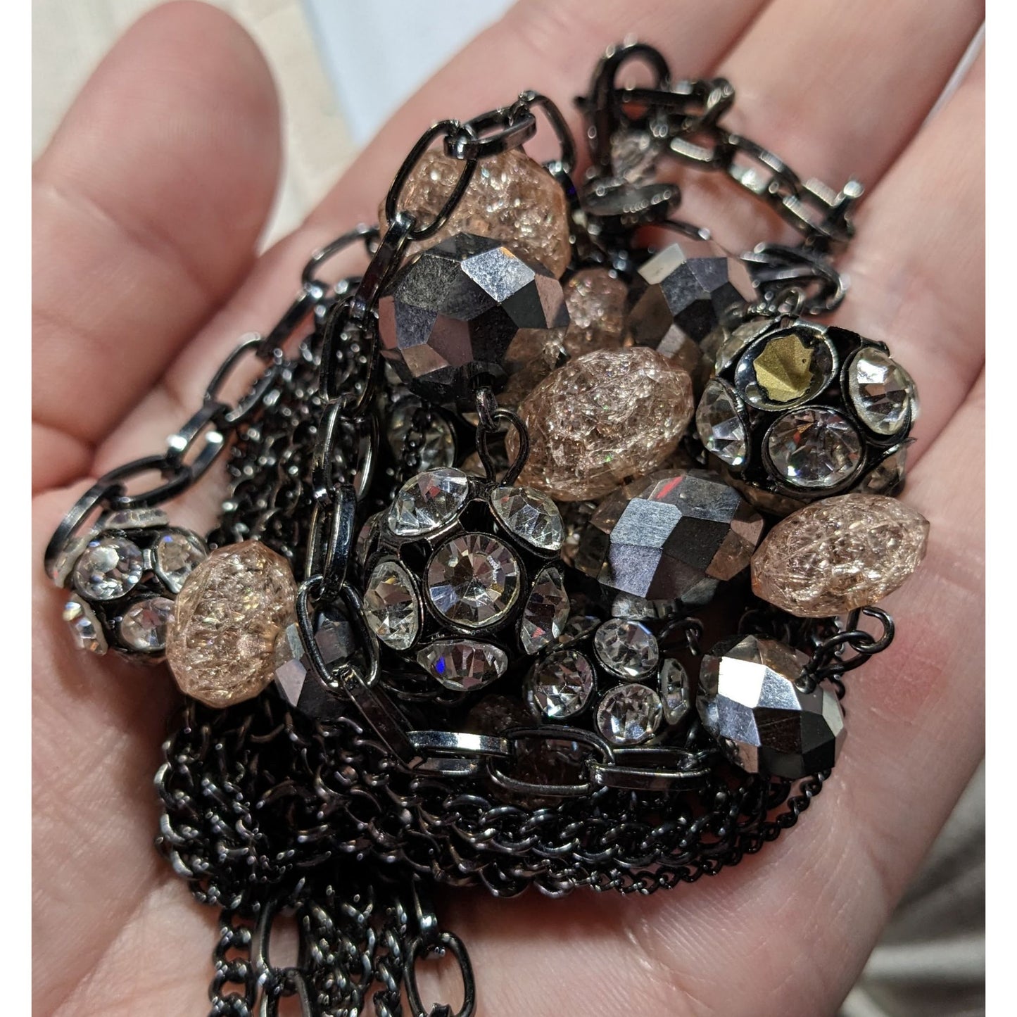 Vera Wang Gunmetal And Pink Glass Layered Station Necklace