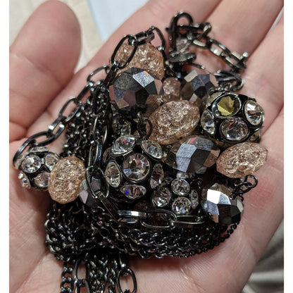 Vera Wang Gunmetal And Pink Glass Layered Station Necklace