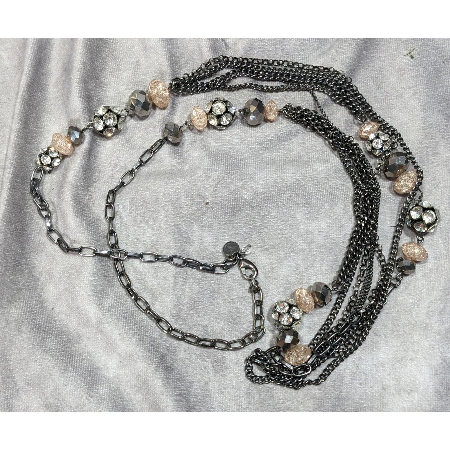 Vera Wang Gunmetal And Pink Glass Layered Station Necklace