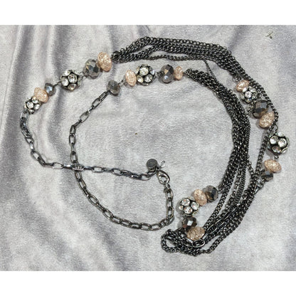 Vera Wang Gunmetal And Pink Glass Layered Station Necklace