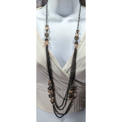 Vera Wang Gunmetal And Pink Glass Layered Station Necklace
