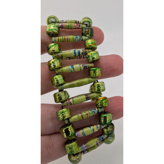 Handmade Metallic Green Paper Bead Stretch Bracelet