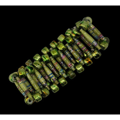 Handmade Metallic Green Paper Bead Stretch Bracelet