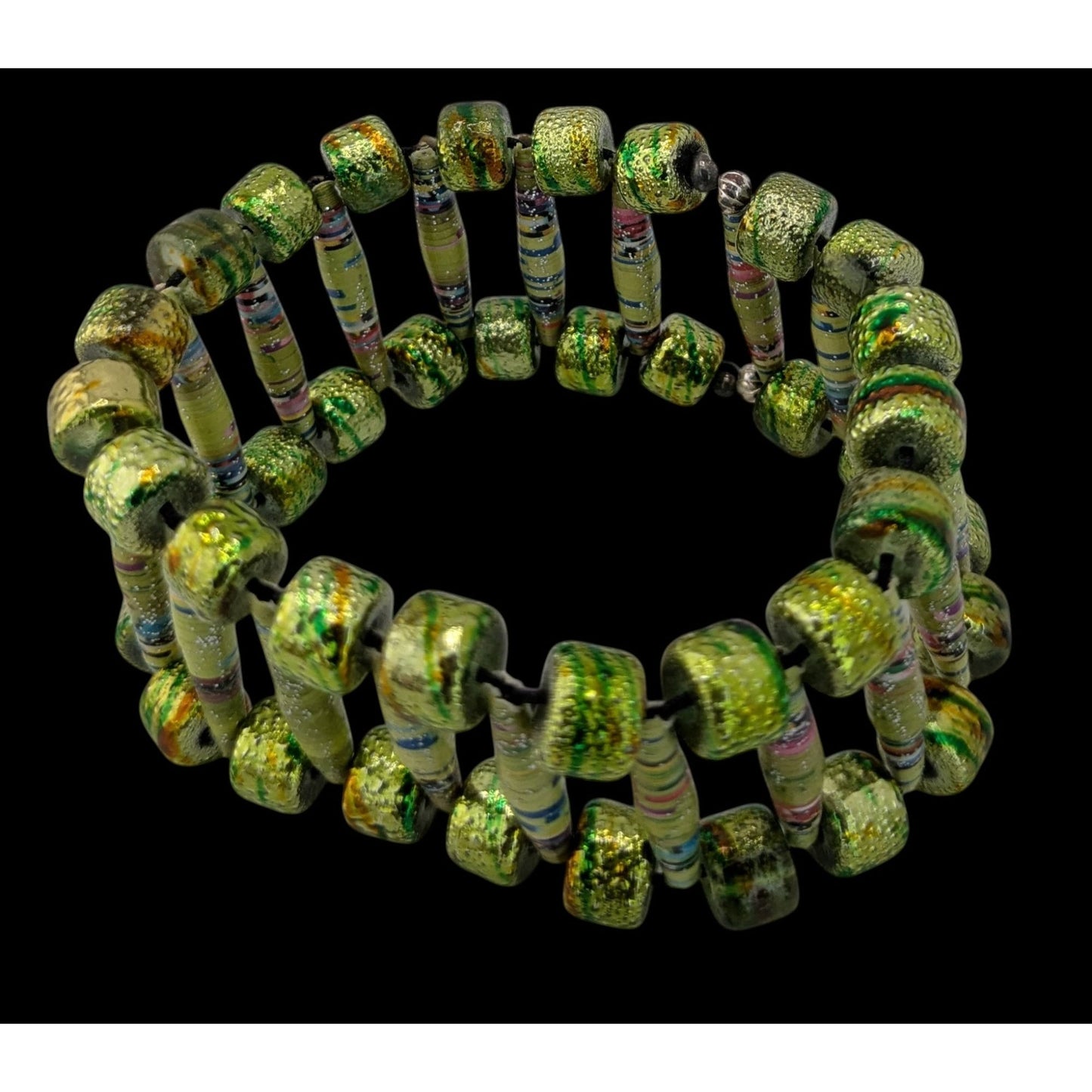 Handmade Metallic Green Paper Bead Stretch Bracelet